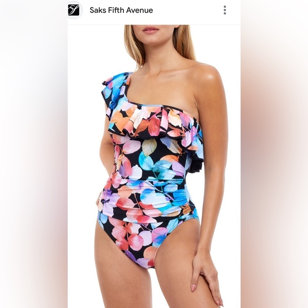 PROFILE BY GOTTEX COLOR RUSH RUFFLE ONE SHOULDER ONE PIECE SWIMSUIT SZ 12 NWT